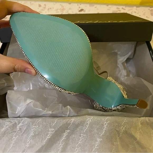 Last One Betsey Johnson New 8.5 Iris Silver Rhinestone Ankle Strap Stiletto Heel - Picture 9 of 12